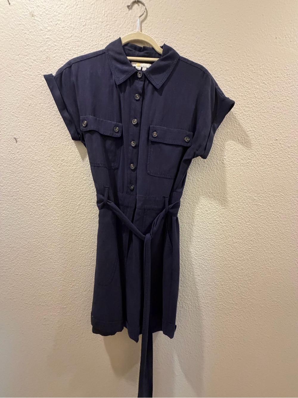 Boden Navy Blue Utility Romper Size 6 Belted Button Front